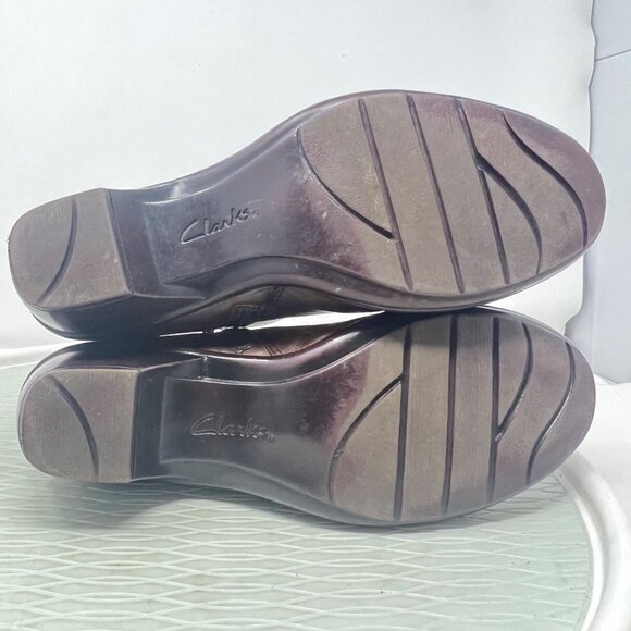 Clarks Ankle Boots Size 9.5 Medium Rosabelle Bendable Brown Leather Block Heel - Picture 7 of 8